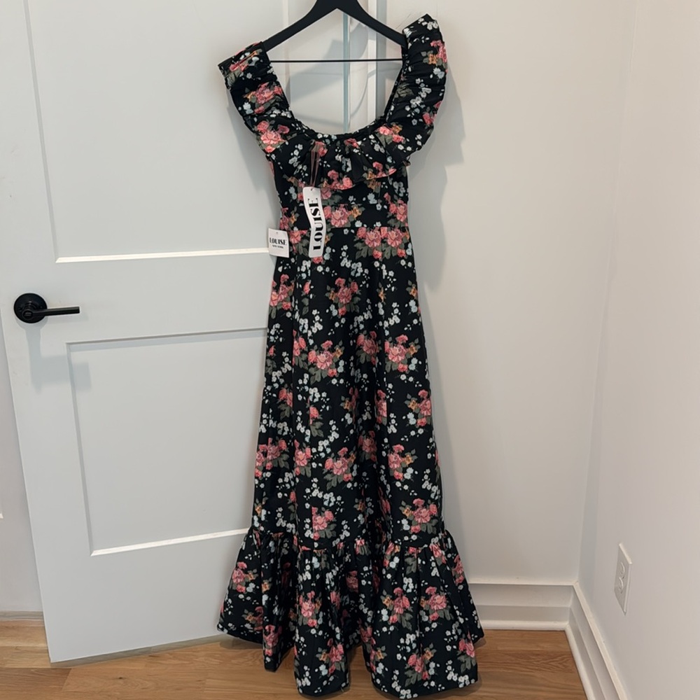 Anthropologie Louise New York Camille Dress in Floral Brocade XS NWT black tie